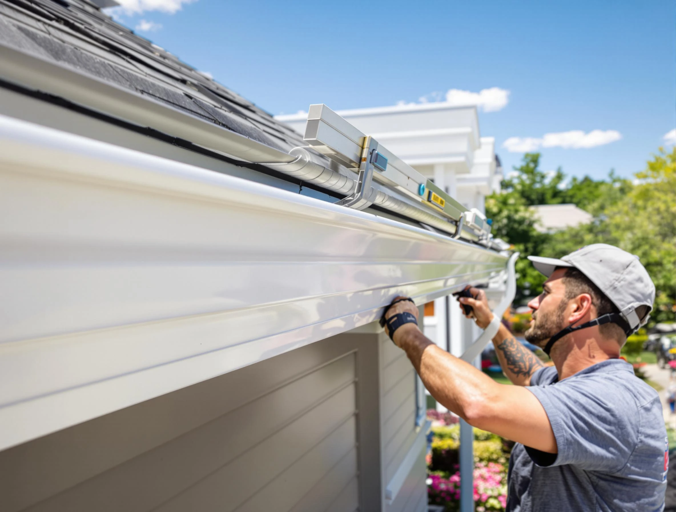 Newly installed gutters by Maple Heights Roofing Company for a home in Maple Heights, OH