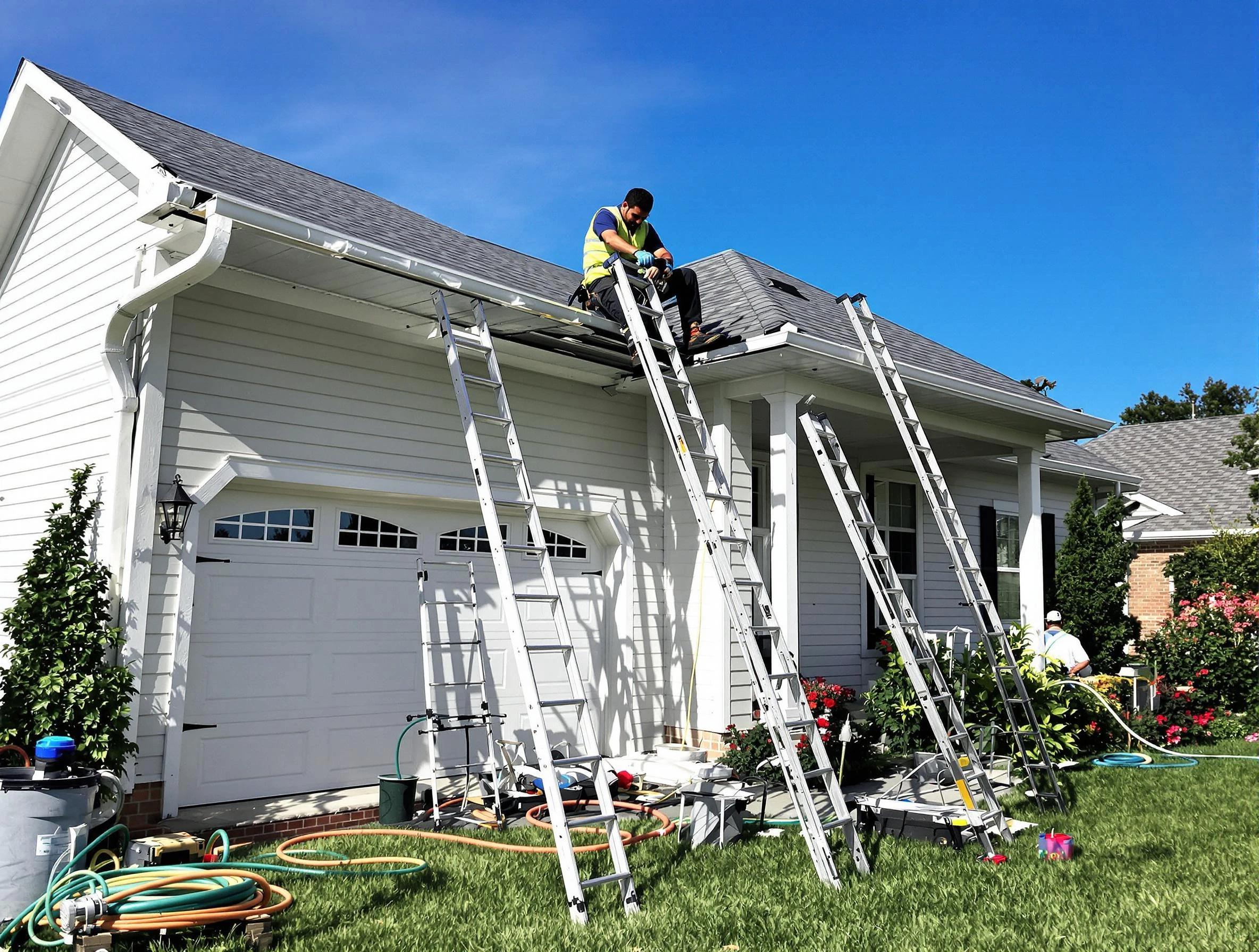 Removal of old gutters by Maple Heights Roofing Company to install new system in Maple Heights, OH