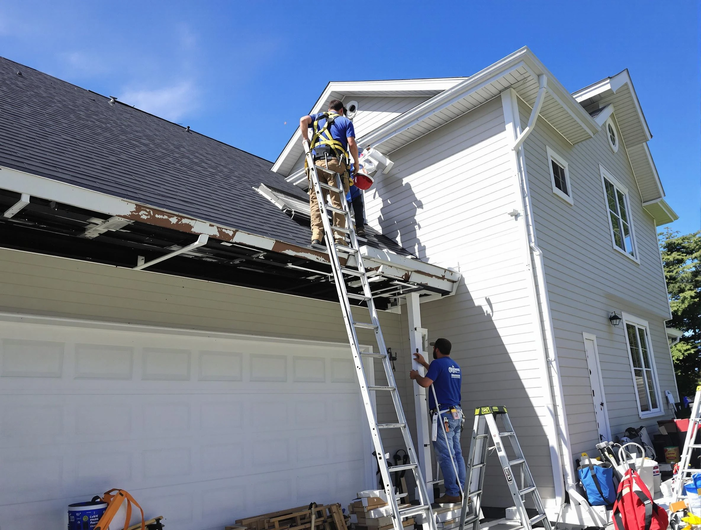 Newly replaced gutters by Maple Heights Roofing Company in Maple Heights, OH